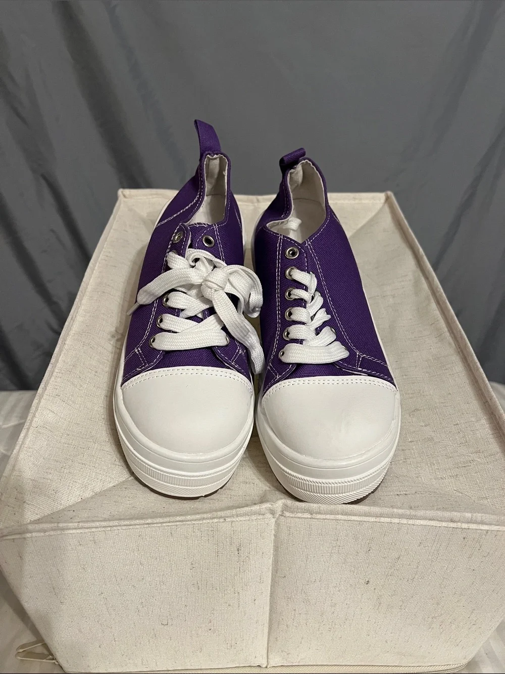 SHEIN Purple and White Platform Lace-Up Heels